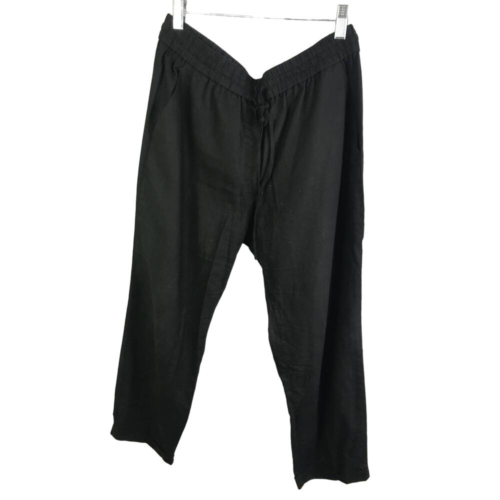 J.CREW Women's 12P Linen-like Jogger Drawstring Black Elastic Waist‎ High Rise